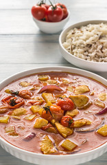 Thai yellow curry with chicken and rice
