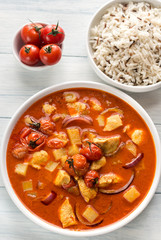 Thai yellow curry with chicken and rice