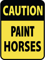 Vertical rectangular black and yellow warning sign of attention, prevention caution paint horses. On Board Trailer Sticker Please Pass Carefully Adhesive. Safety Products.