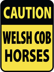 Vertical rectangular black and yellow warning sign of attention, prevention caution welsh cob horses. On Board Trailer Sticker Please Pass Carefully Adhesive. Safety Products.