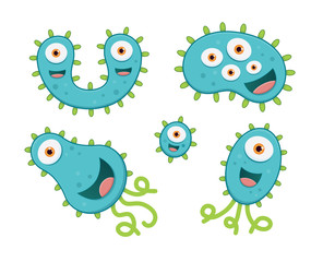 A set of cute blue and green germ characters - isolated on white background