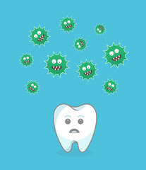 Green bacteria attacking white tooth - vector illustration

