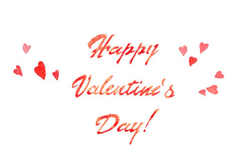 Watercolor Valentine&rsquo;s day with rose hearts and pink inscriptions card isolated on a white background illustration.