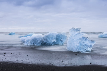 The Jokulsarlon glacier lagoon in Iceland during a bright summer night