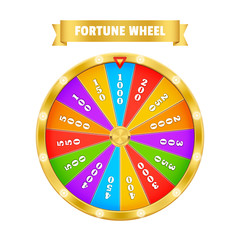 Gold Fortune Wheel. Realistic vector Illustration. Lucky game, winner, money casino  - stock vector. 3d object isolated on white background.