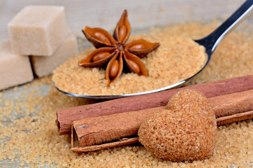Anise star with cinnamon and beige sugar