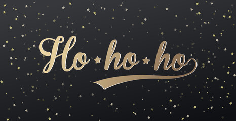 Fototapeta na wymiar Merry Christmas greeting card with Ho ho ho! and golden stars at