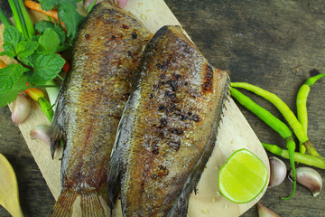 grilled snakeskin fish, Asian food and cuisine
