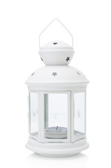 Christmas candlelight closeup on white background