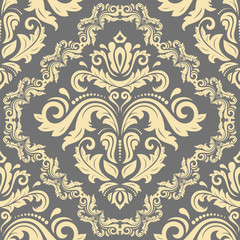 Fototapeta premium Oriental classic pattern. Seamless abstract background with repeating elements. Gray and golden pattern