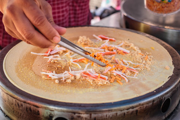 Freshly made Crepe on a hot plate.