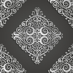 Damask seamless pattern. 3D element with shadow and highlight. Vector illustration.