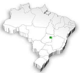 Fototapeta premium Brazilian map with Distrito Federal state highlighted