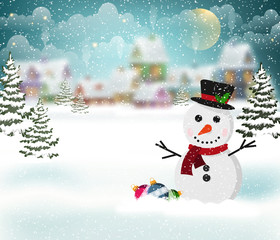 Winter village and snowman
