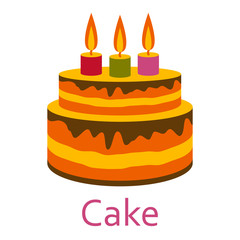 Cake with candles. Sweet food flat icon. Vector illustration.