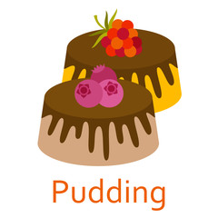 Pudding with berries. Sweet food flat icon. Vector illustration.