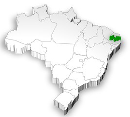 Fototapeta premium Brazilian map with Paraiba state highlighted