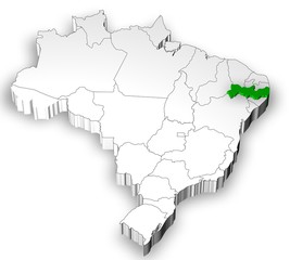 Brazilian map with Pernambuco state highlighted