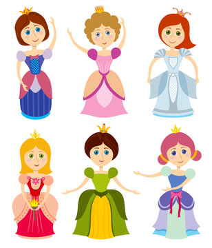 Little cute princesses show kids bride girl fashion vector illustration