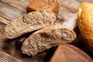 Bread on a rustic wooden background