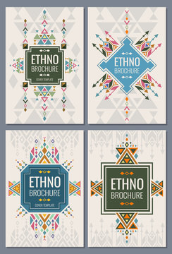 Ethnic, tribal, indian and mexican style brochure vector templates
