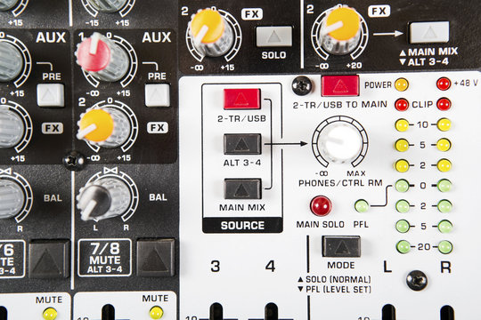 Sound music mixer control  panel. Mixer, sequencer. Background