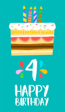 Happy Birthday cake card for 4 four year party