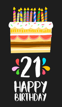 Happy Birthday cake card 21 twenty one year party