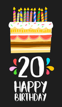 Happy Birthday cake card 20 twenty year party