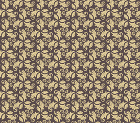 Floral ornament. Seamless abstract classic pattern with flowers. Brown and golden pattern