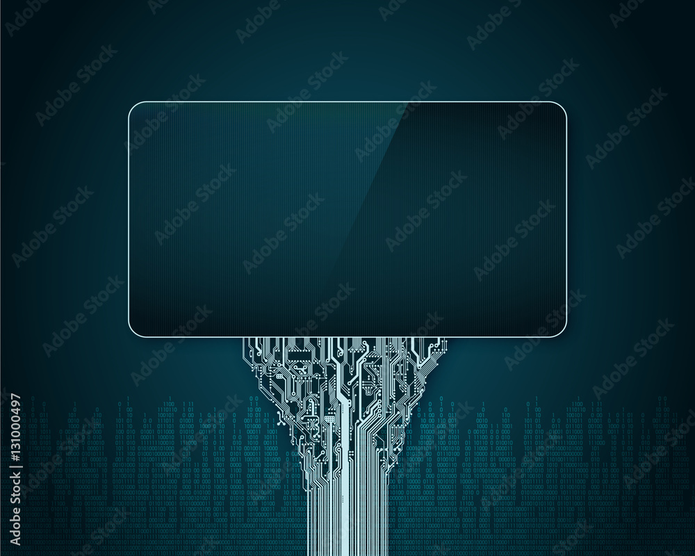 Aufkleber futuristic rounded billboard with a support in a printed circuit board on the background of digital 