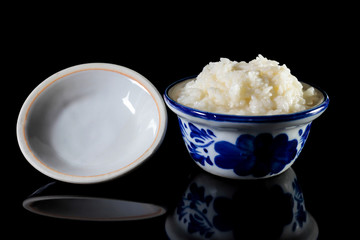 Sweetmeat consisting of fermented sticky rice, Kaomark thai trad