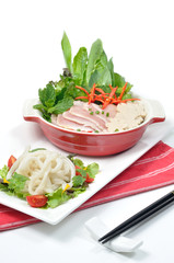 Vietnamese food set, PHO white noodles with pork soup.