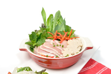 Vietnamese food set, PHO white noodles with pork soup.