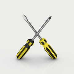 Crossed screwdriver. Isolated on white background.3D rendering i