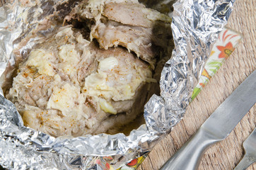 Meat baked in foil