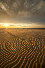 Sand dunes against the sunset light on the beach in northern Poland