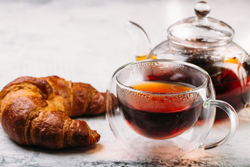 Herbal tea made from sage in glass cup