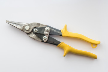 Metal shears, close up /  Metal shears on white background 