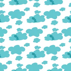 Tuinposter Vector seamless pattern. Blue clouds on white background © hdesert