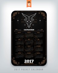 Capricorn 2017 year zodiac calendar pocket size vertical layout Black color design style vector concept illustration