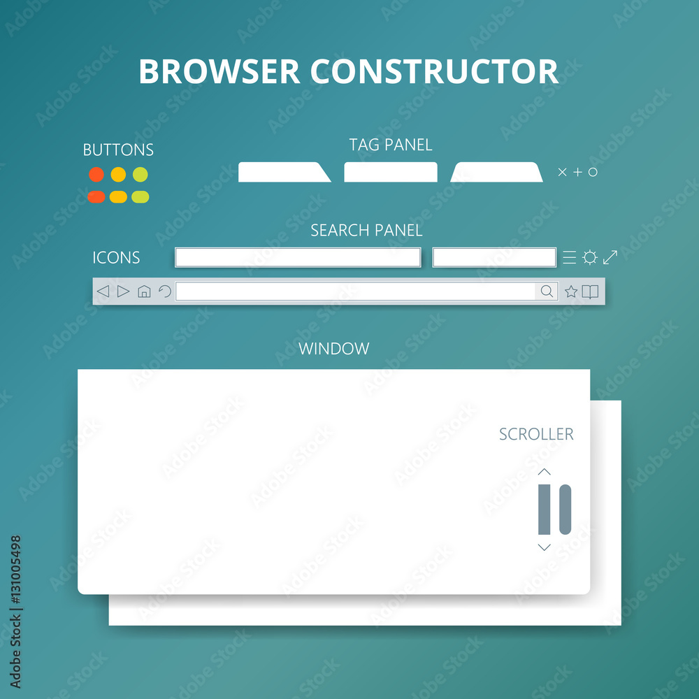 Poster web browser elements. set of different parts. flat design. vector illustration