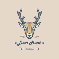 Line art deer logo. Flat vector illustration