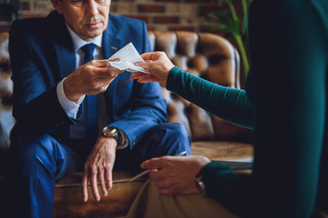 Worried senior man needs napkin