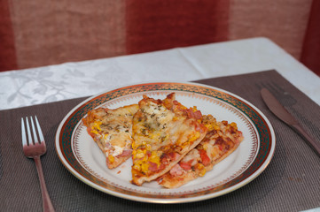 Homemade pizza on a plate