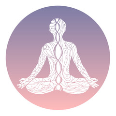 lotus pose yoga with mudra hand, zentangle line art vector hand drawn