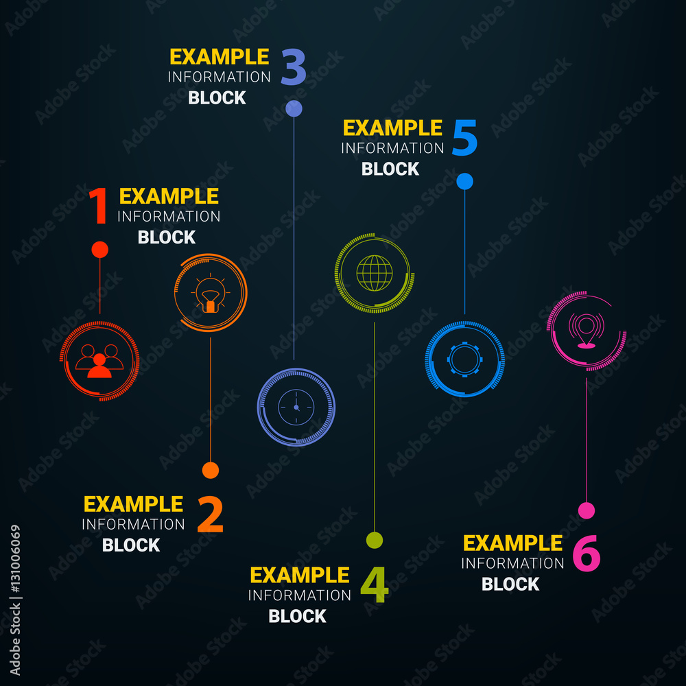 Poster vector dark infographic timeline report template with lines and icons