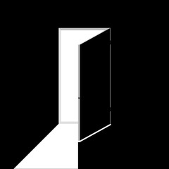 Black and white vector illustration of open door. Noir element