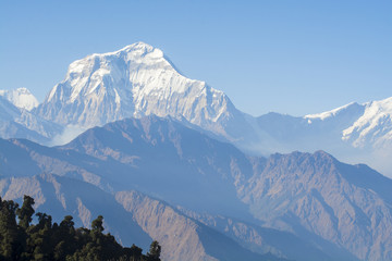 Mountain peak with blue sky in Nepal