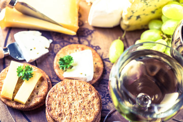Cheese board selection with wine